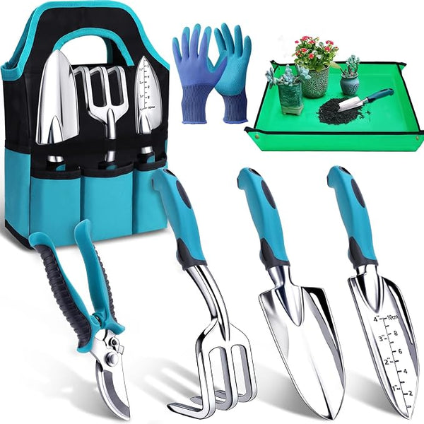 Kynup Garden Tools 7-Piece, Gardening Hand Tools, Gardening Tools Set Cultivators with Rust-Proof,Stainless Steel, Aluminum Alloy Material, Gardening Supplies Set Ideal Gift